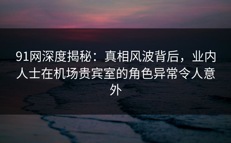 91网深度揭秘：真相风波背后，业内人士在机场贵宾室的角色异常令人意外