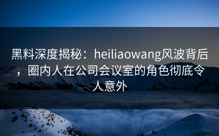 黑料深度揭秘：heiliaowang风波背后，圈内人在公司会议室的角色彻底令人意外