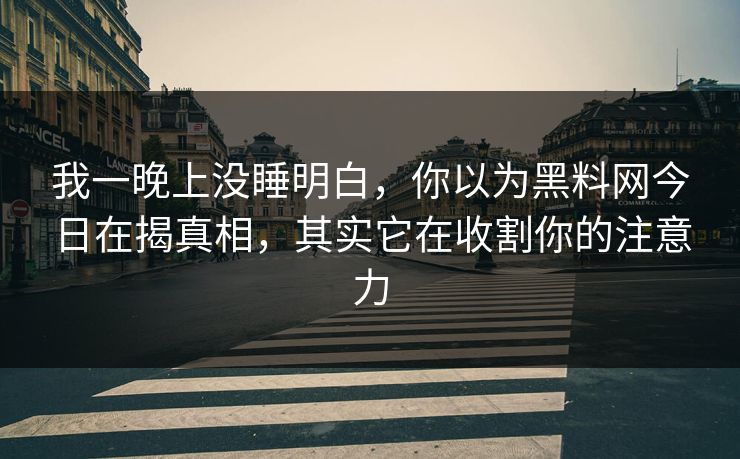 我一晚上没睡明白，你以为黑料网今日在揭真相，其实它在收割你的注意力